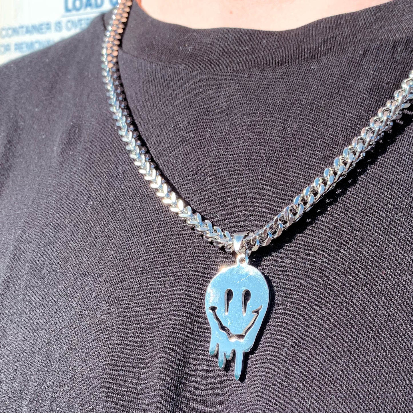 Drip Face Silver Chain Necklace